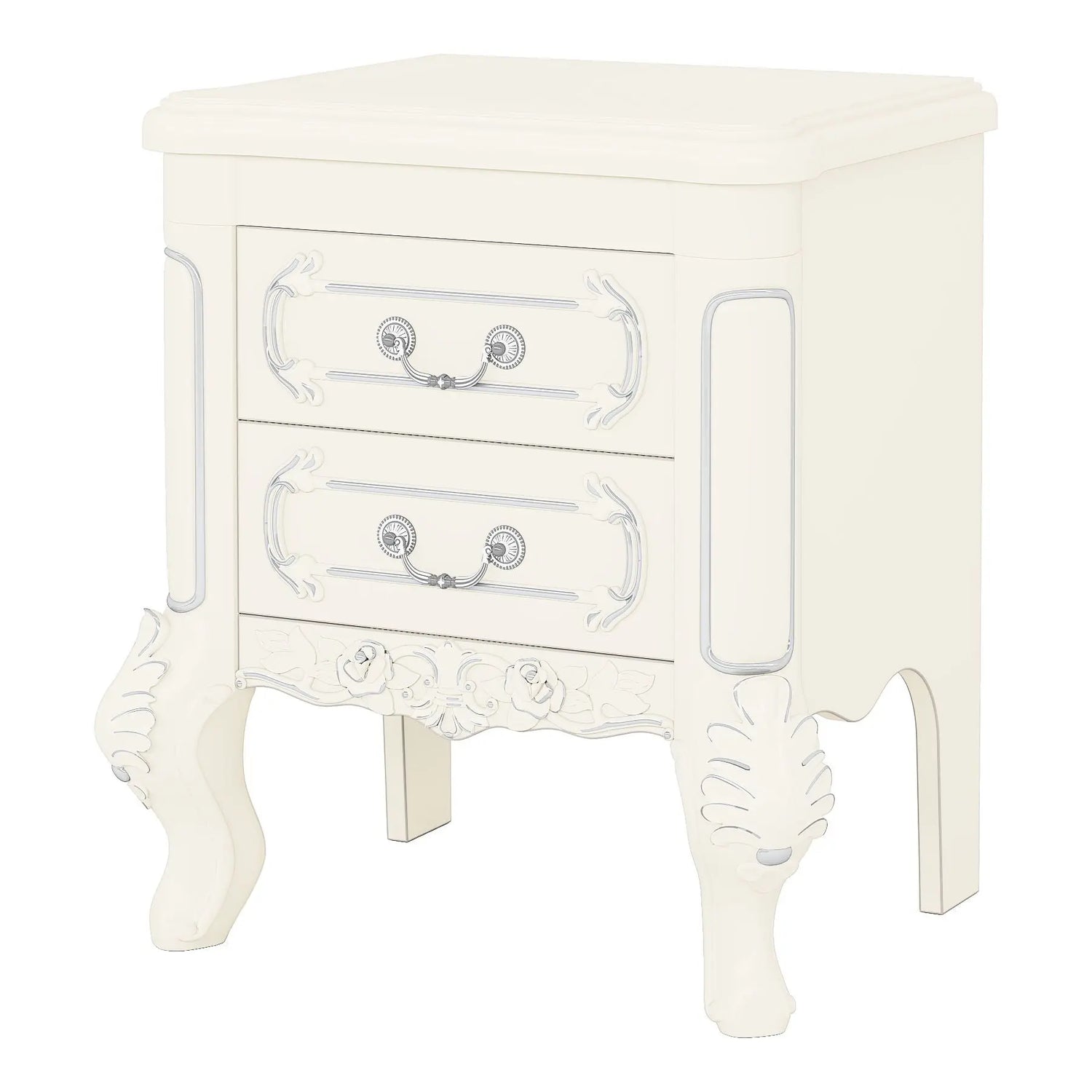 Carved Nightstand With 2 Drawers, Bedside Table - White Home Essentials