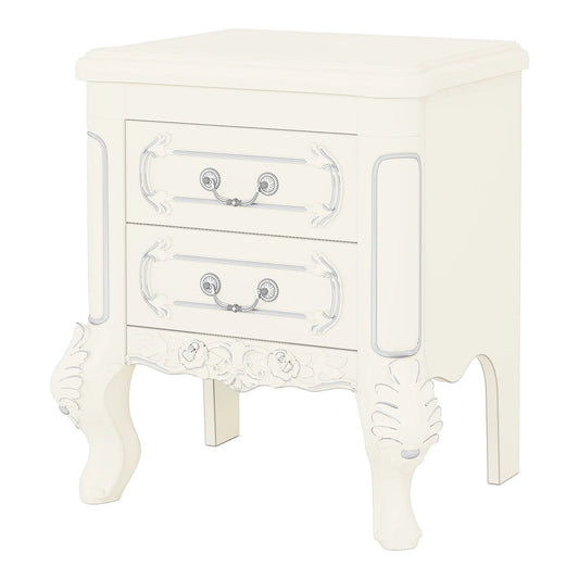 Carved Nightstand With 2 Drawers, Bedside Table - White