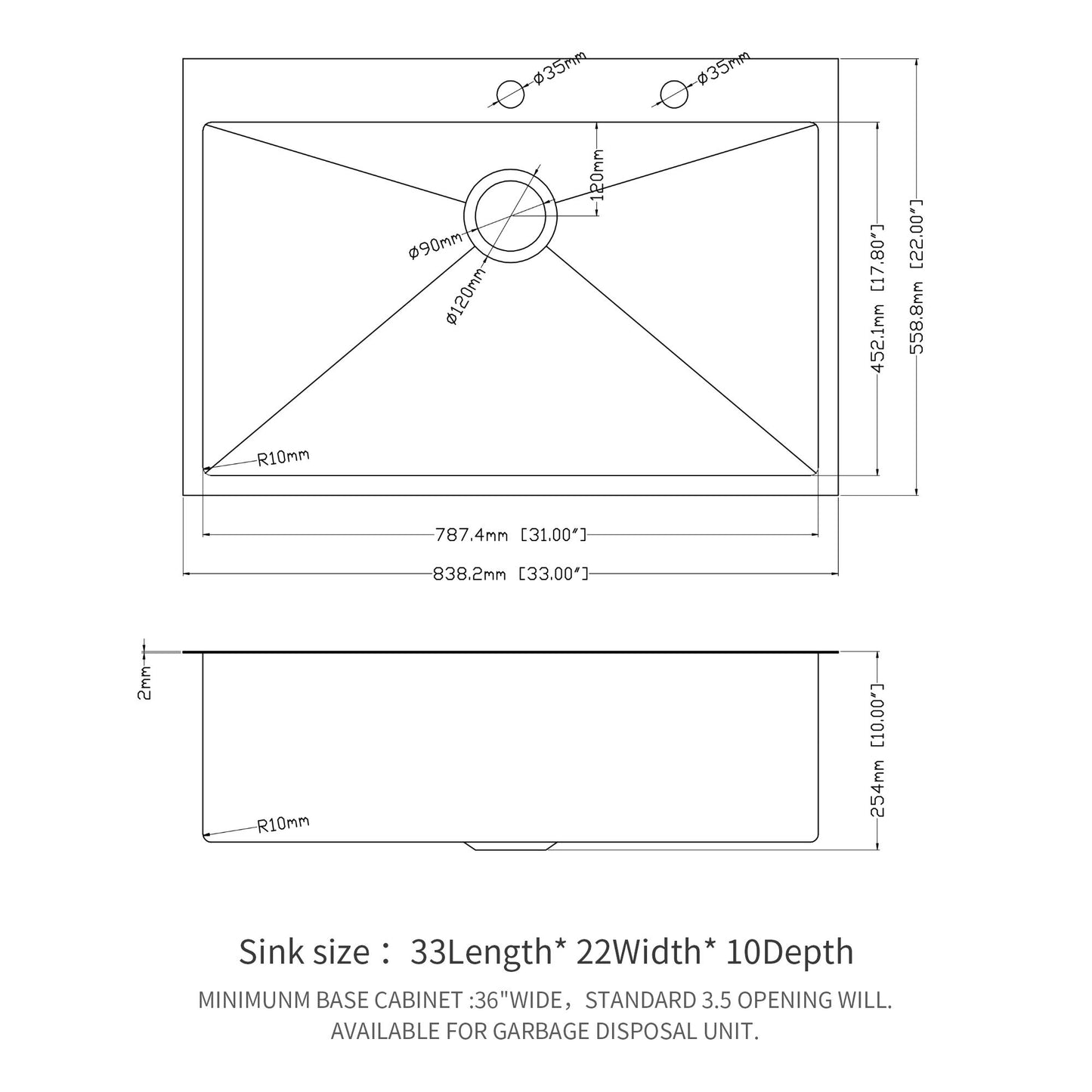 Drop In Kitchen Sink, 16 Gauge Stainless Steel, Single Bowl, Topmount Basin Daily Nest