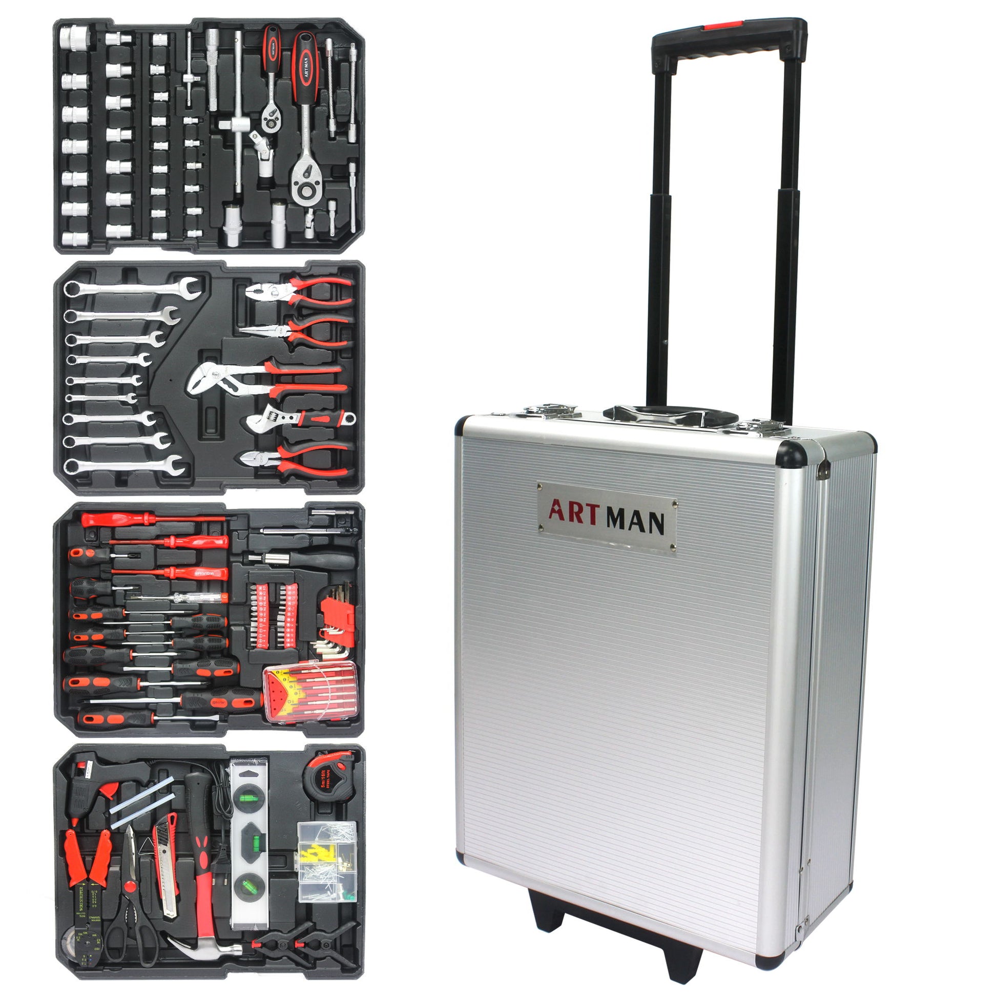 899 Piece Home Repair Tool Set With Rolling Plastic Toolbox, 4 Drawers, General Household Maintenance Kit Daily Nest