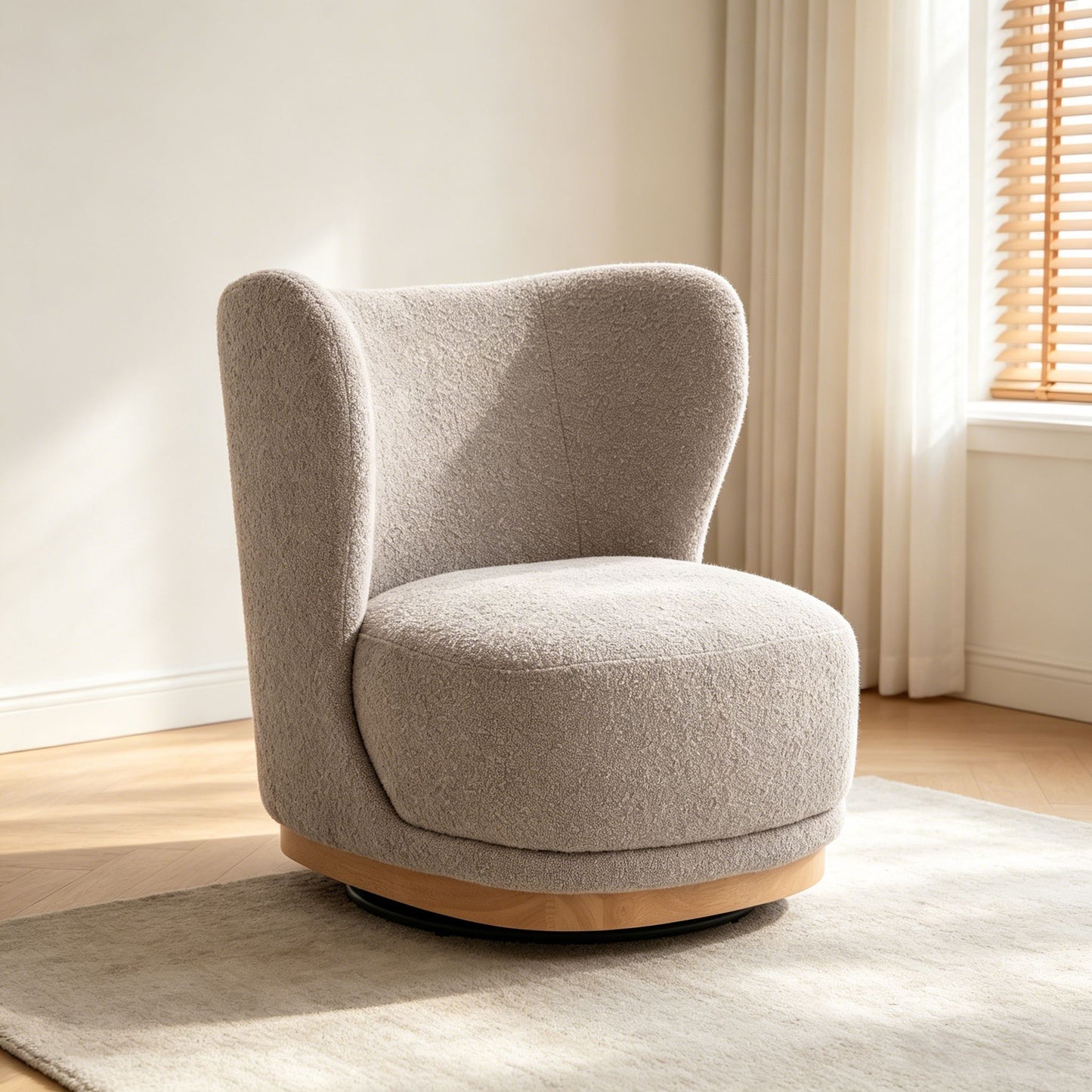 Curved Back Swivel Lounge Chair With Rotating Base For Home - Gray Home Essentials