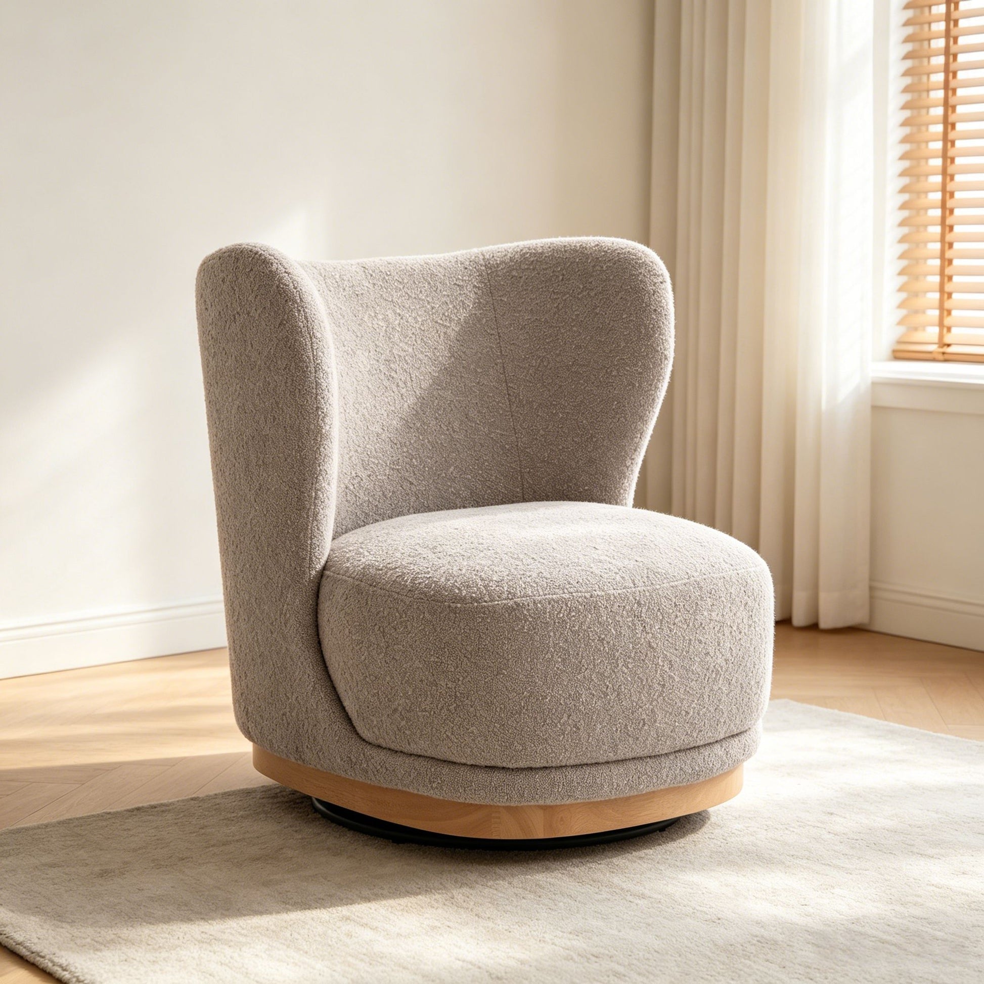 Curved Back Swivel Lounge Chair With Rotating Base For Home - Gray Home Essentials