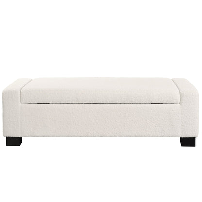Textured Boucle Ottoman Bench With Hinged Lid For Seating And Storage - Beige Noble House