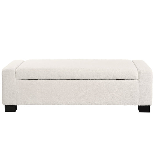 Textured Boucle Ottoman Bench With Hinged Lid For Seating And Storage - Beige Noble House