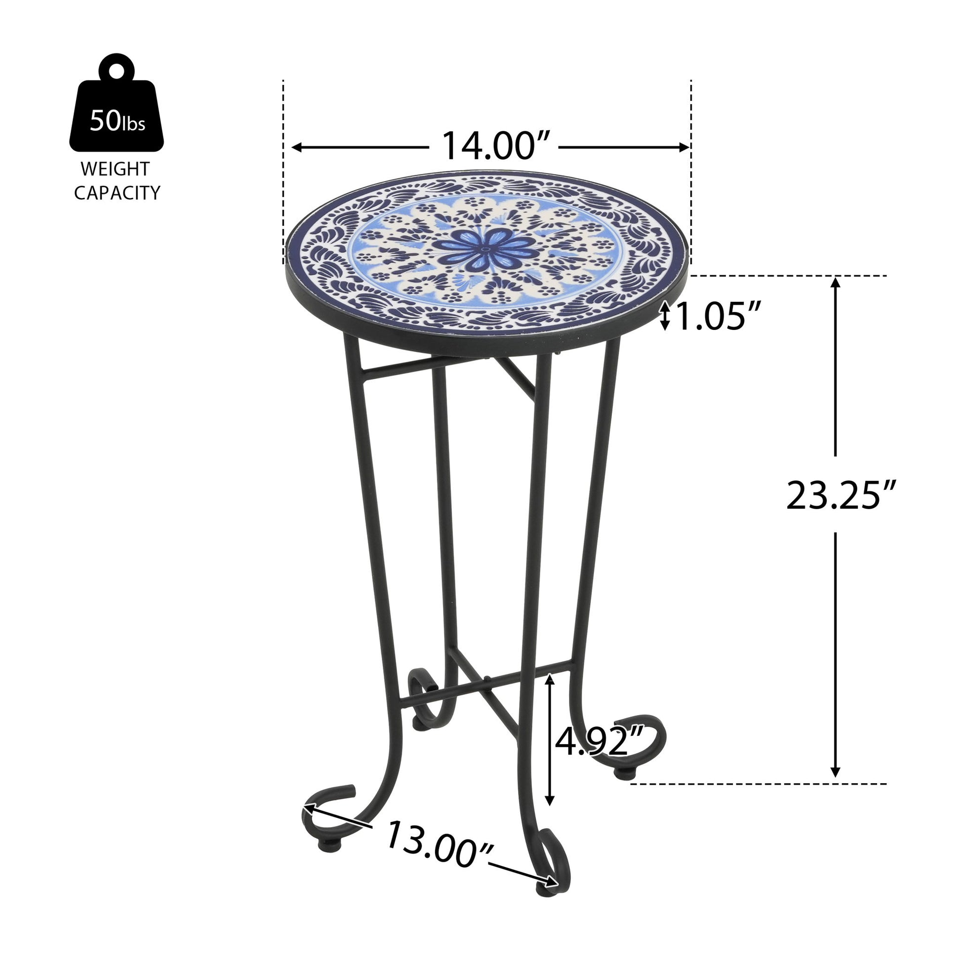 French Country Patio Side Table With Vibrant Tile Top Noble House