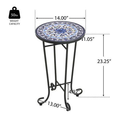 French Country Patio Side Table With Vibrant Tile Top Noble House