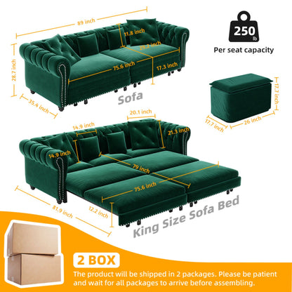 3 In 1 Convertible Sleeper Sofa Bed With Movable Ottoman Home Essentials