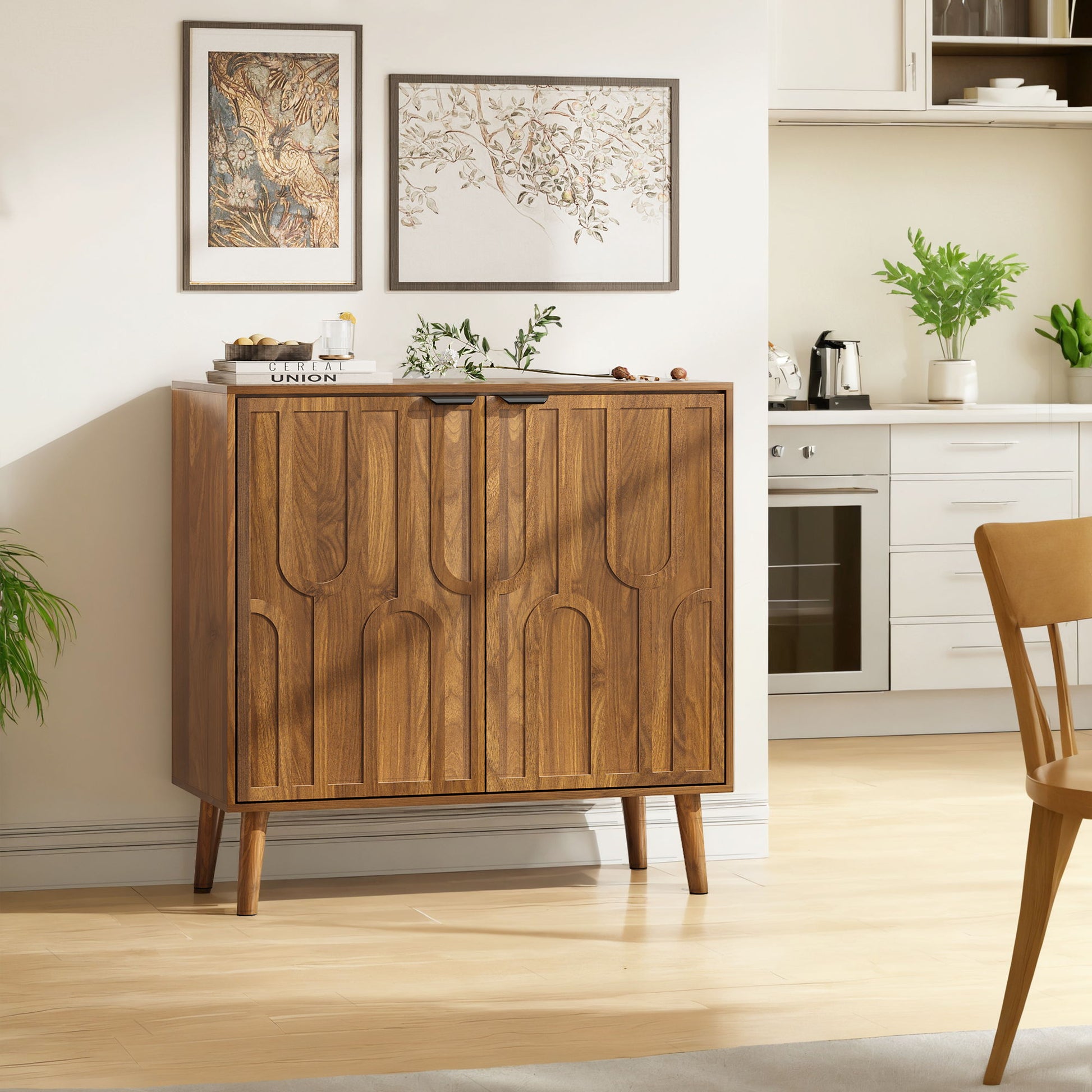 Farmhouse Style Sideboard Buffet Cabinet With Storage Bar Cabinet - Walnut Home Essentials