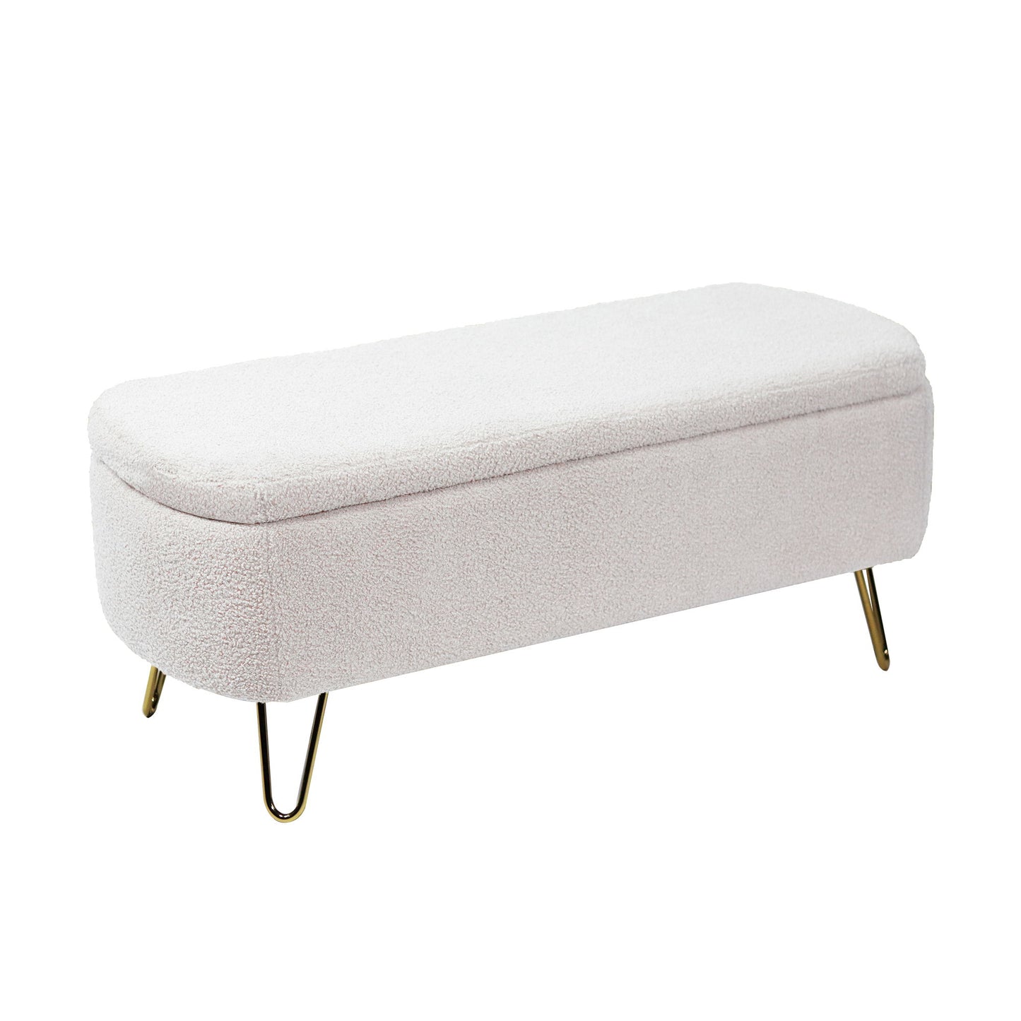 Storage Ottoman Bench For End Of Bed Gold Legs, Modern Camel Faux Fur Entryway Bench Upholstered Padded With Storage For Living Room Bedroom Home Essentials
