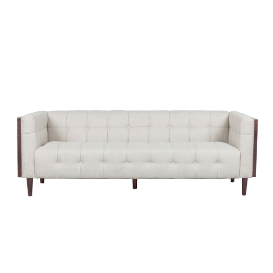 Contemporary Mid-Century Charm 3 Seater Sofa With Button Tufted Waffle Stitching Noble House