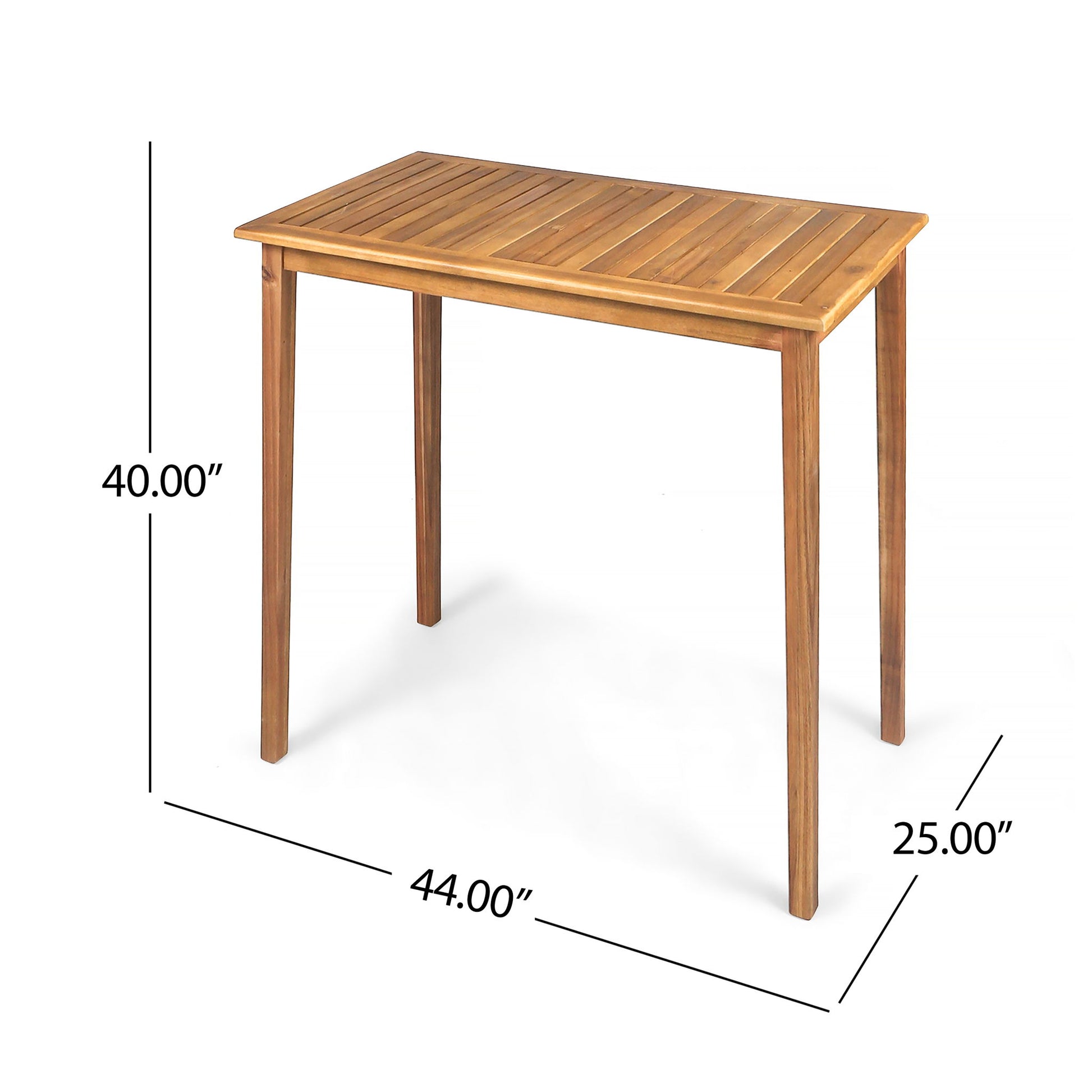 Outdoor Minimalist Acacia Wood Rectangle Bar Table Noble House