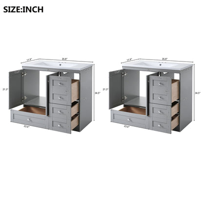 Shaker Free Standing Bathroom Vanity Cabinet With Sink, Soft Close Drawers, Soft Close Doors Hearth and Haven