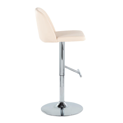 Toriano - Contemporary Adjustable Barstool With Swivel With Straight T Footrest (Set of 2) - Cream / Chrome Lumi Source