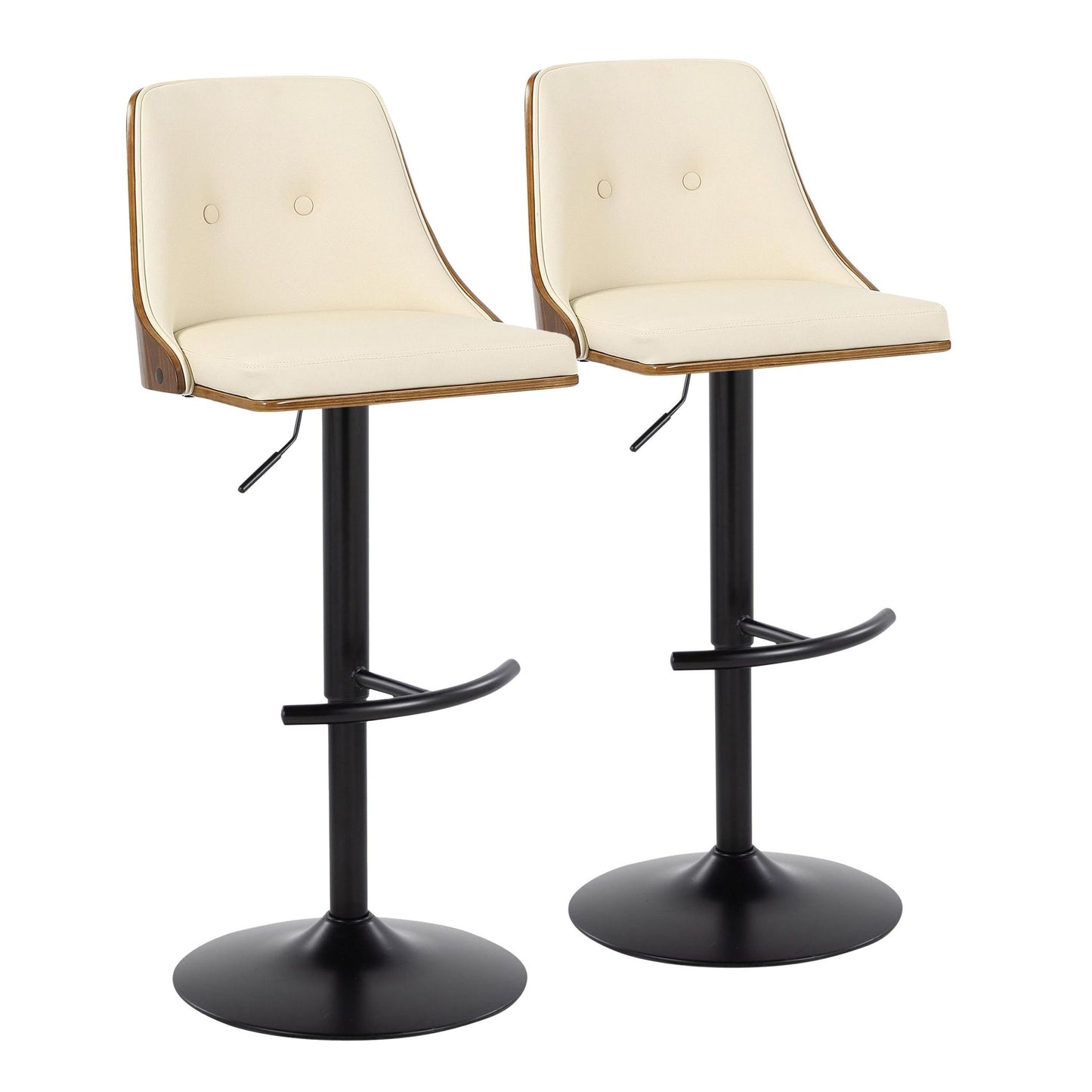Gianna - Mid Century Modern Adjustable Barstool, Swivel With Rounded T Footrest (Set of 2) Lumi Source