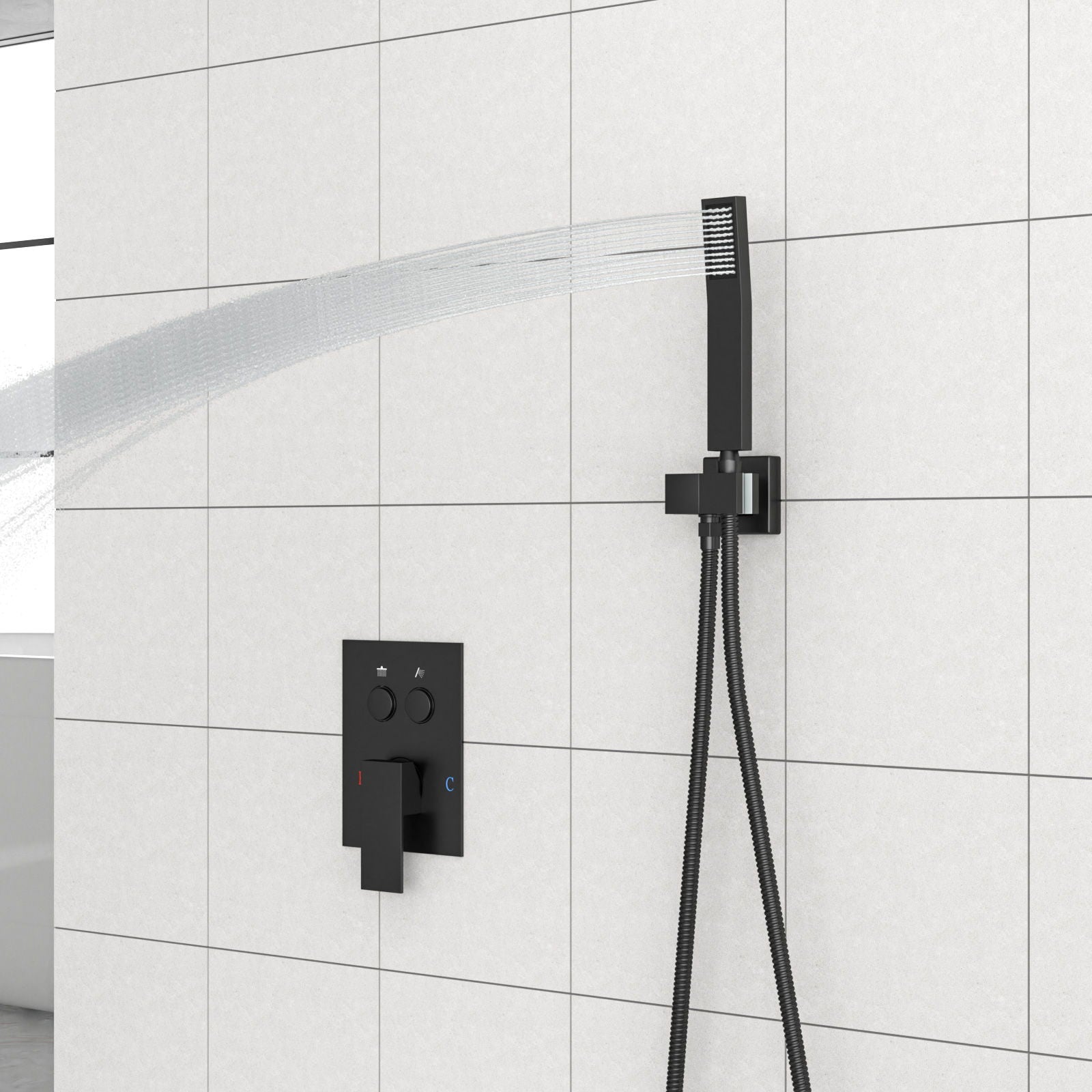 Dual Shower Head System With Rainfall Design, 10" Wall Mounted Square Shower Set - Matte Black Daily Nest