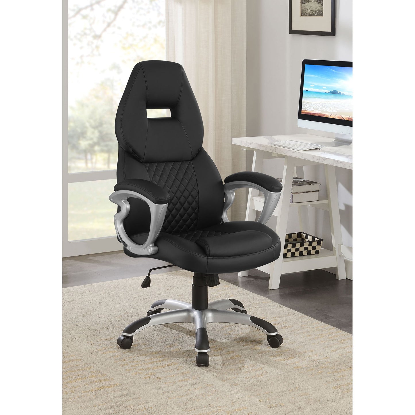 Bruce - Upholstered Adjustable Home Office Chair With Ergonomic Support And Smooth Swivel Function - Black Furniture Max