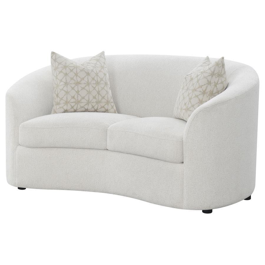 Rainn - Boucle Upholstered Sloped Arm Loveseat - Latte CoasterEssence
