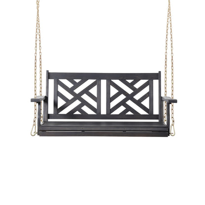 Alejandro - Acacia Wood Porch Swing With Slat Panel Seating Noble House