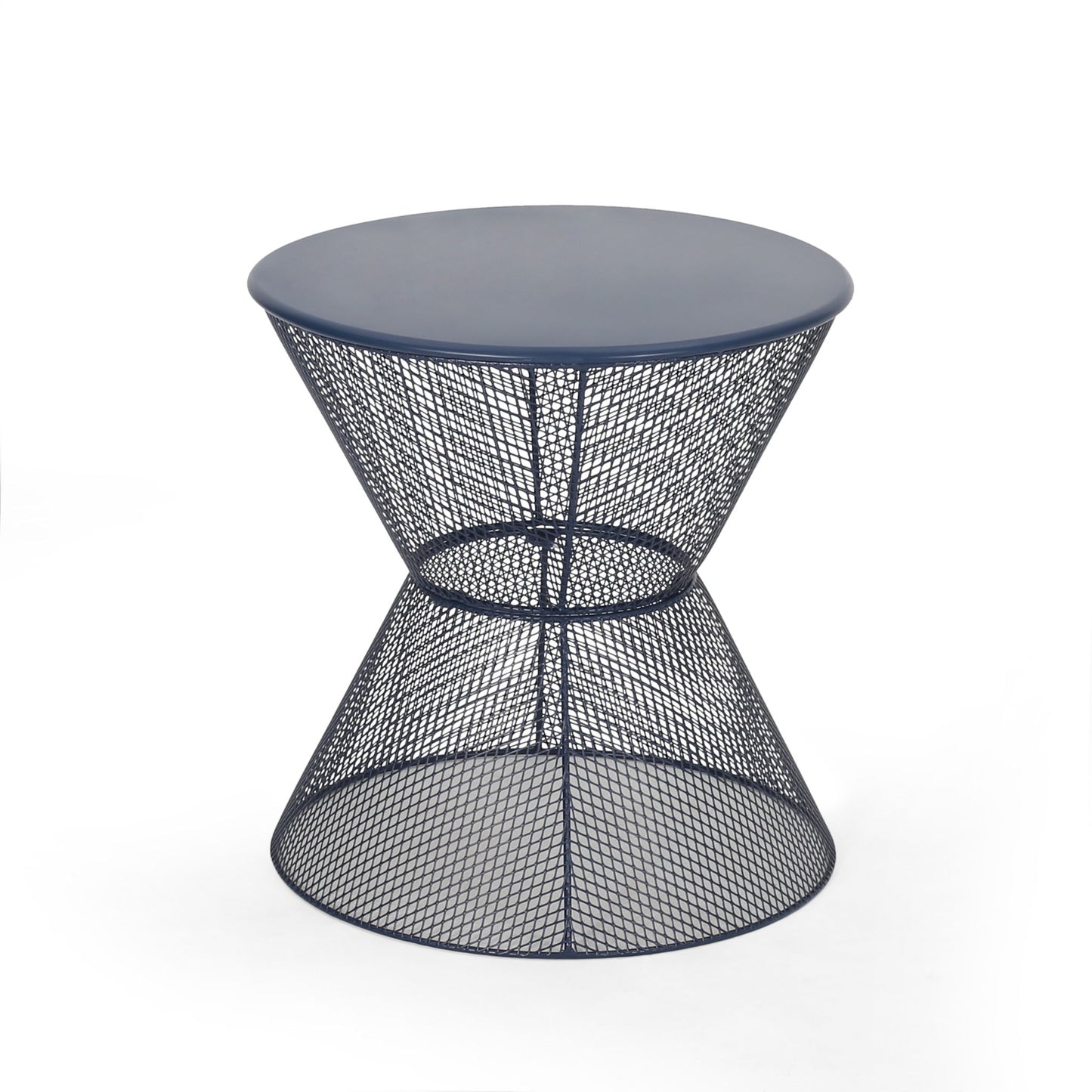 Zine - Outdoor Side Table With Hourglass Shaped And Iron Frame - Navy Noble House