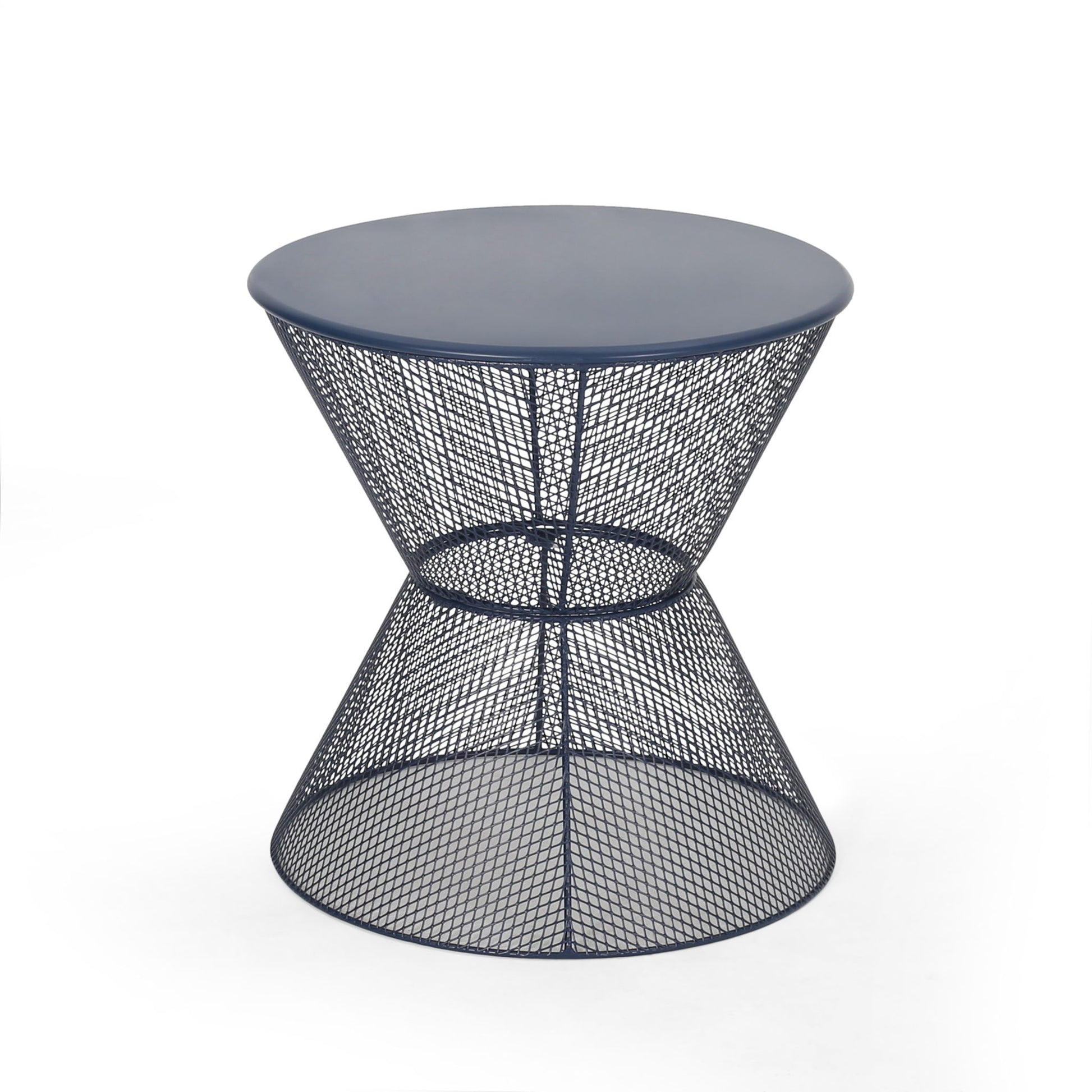 Zine - Outdoor Side Table With Hourglass Shaped And Iron Frame - Navy Noble House