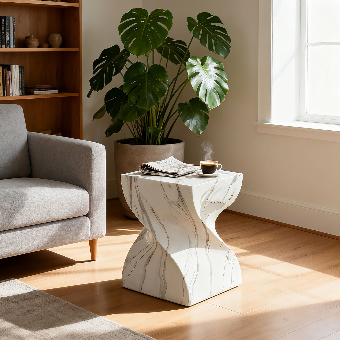 Outdoor End Table, Round Side Table For Patio And Garden - Marble Home Essentials