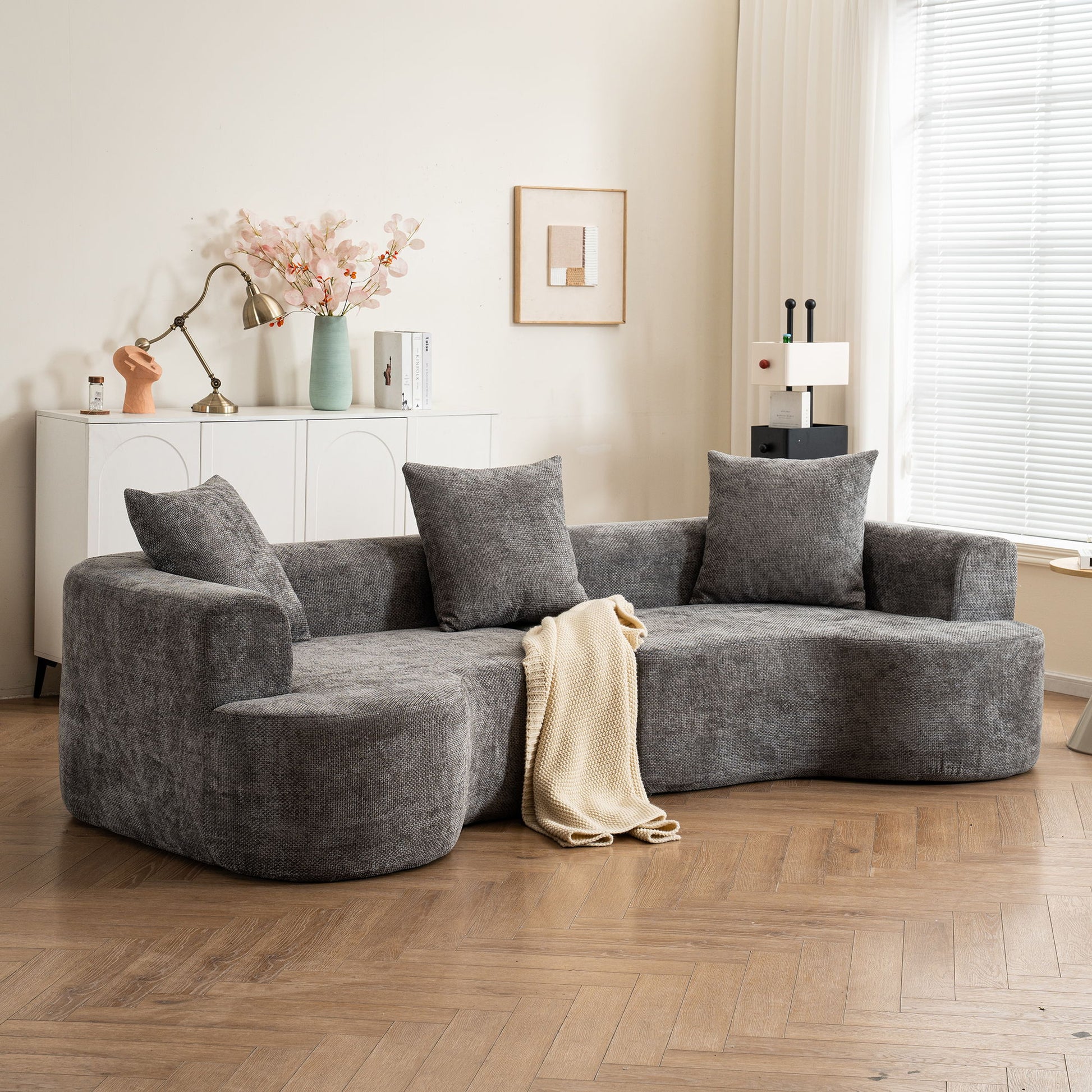 Modern Style Ultra Smooth Curved Sofa With 3 Pillows Home Essentials