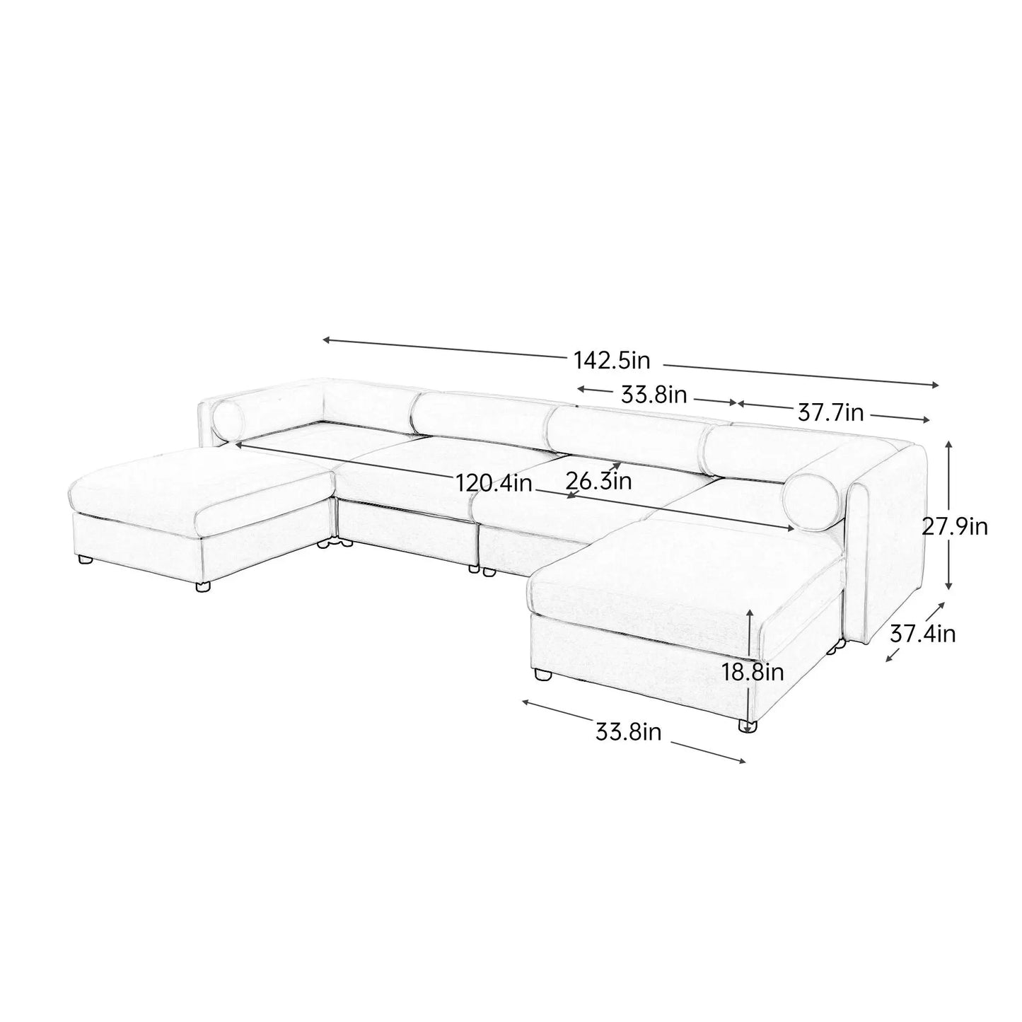 Contemporary Elegant White Chenille Sofa With Storage And Ottoman Home Essentials