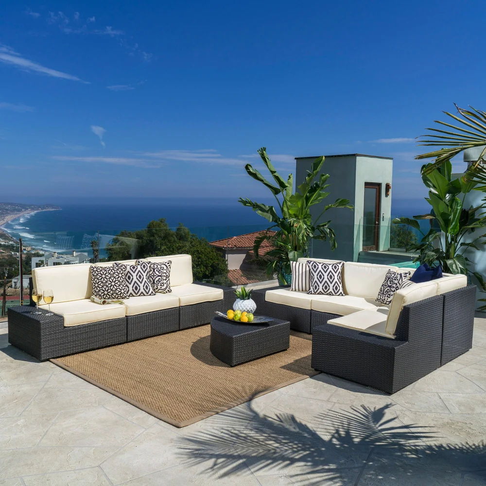 Santa Cruz - 8 Piece Outdoor Sectional Set - Dark Brown Noble House