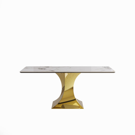 Modern Rectangular Dining Table For 6 - 8, Plated Hourglass Base Home Essentials
