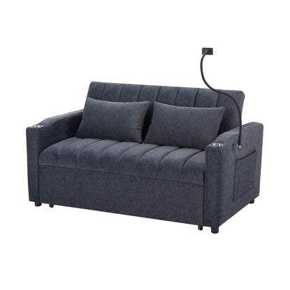 Convertible Sofa Bed Loveseat Sofa With Three USB Ports, Two Side Pockets, Two Cup Holders And 360° swivel Phone Holder For Living Room Hearth and Haven