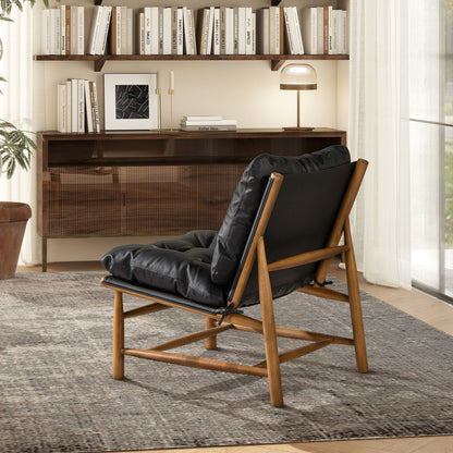 Oxford Leather Mid-Century Modern Accent Chair - Noir Black Jennifer Taylor Home