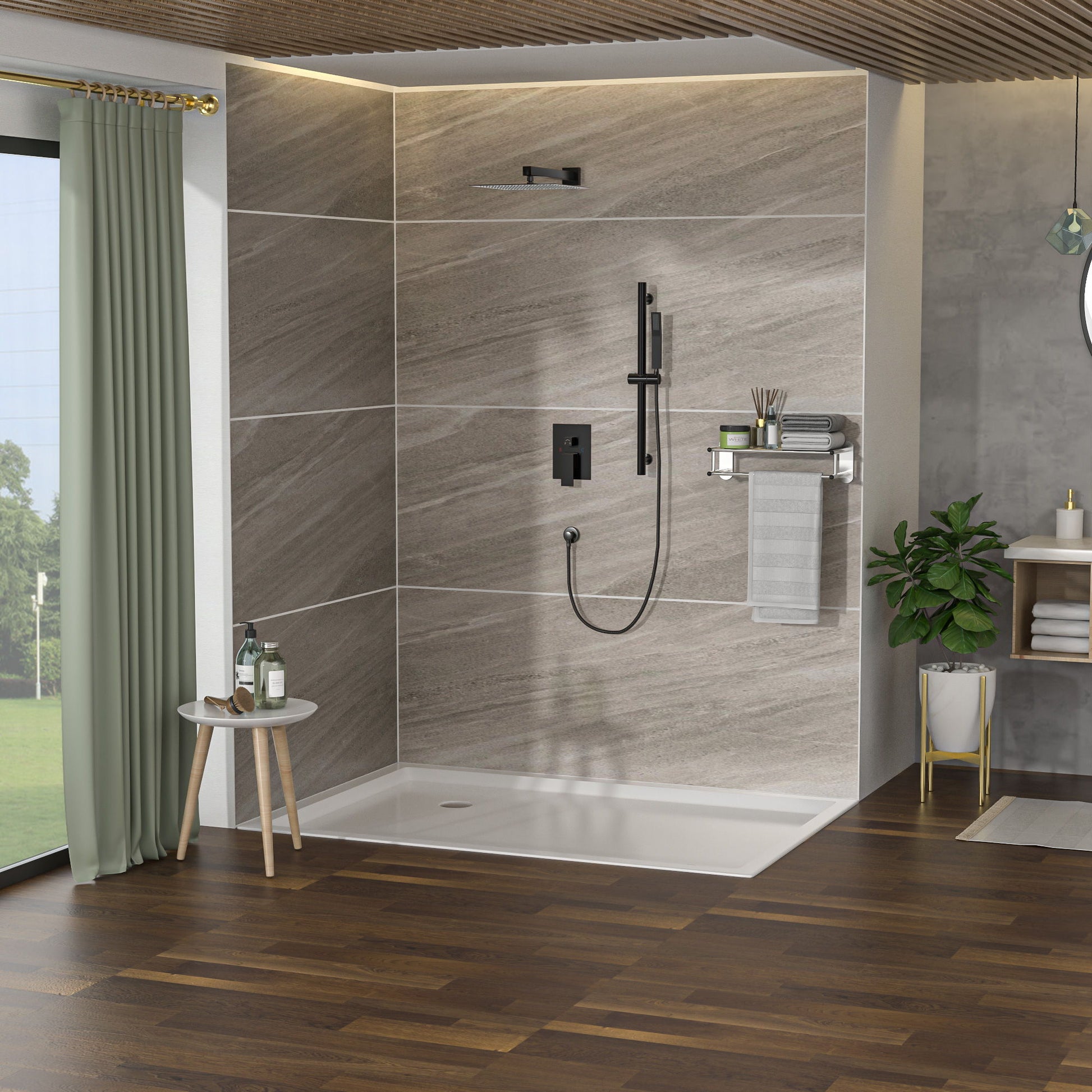 Wall Mounted Square Shower System With Adjustable Slide Bar, 12" Rainfall Shower Head - Oil-Rubbed Bronze Daily Nest
