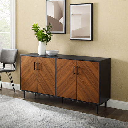 Mid-Century Modern Faux Bookmatch Door Buffet - Acorn / Solid Black Walker Edison