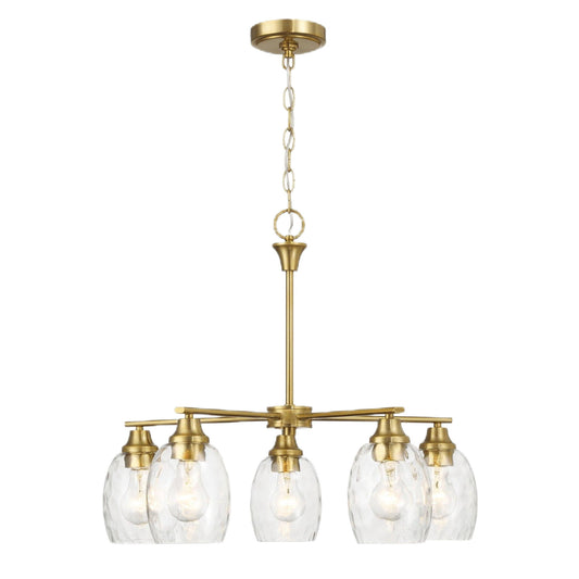 Elegance 5 Lights Linear Arms With Chain Chandelier - Clear / Gold Ashcroft Furniture