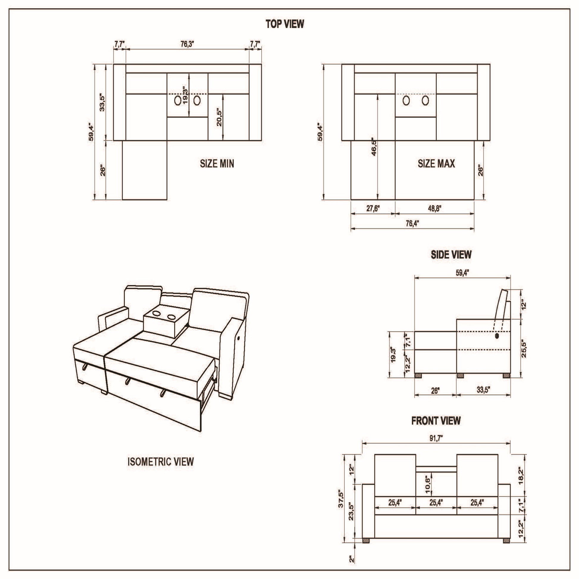 Territory - Pull Out Sofa Bed With Design - Dark Gray Global Furniture USA