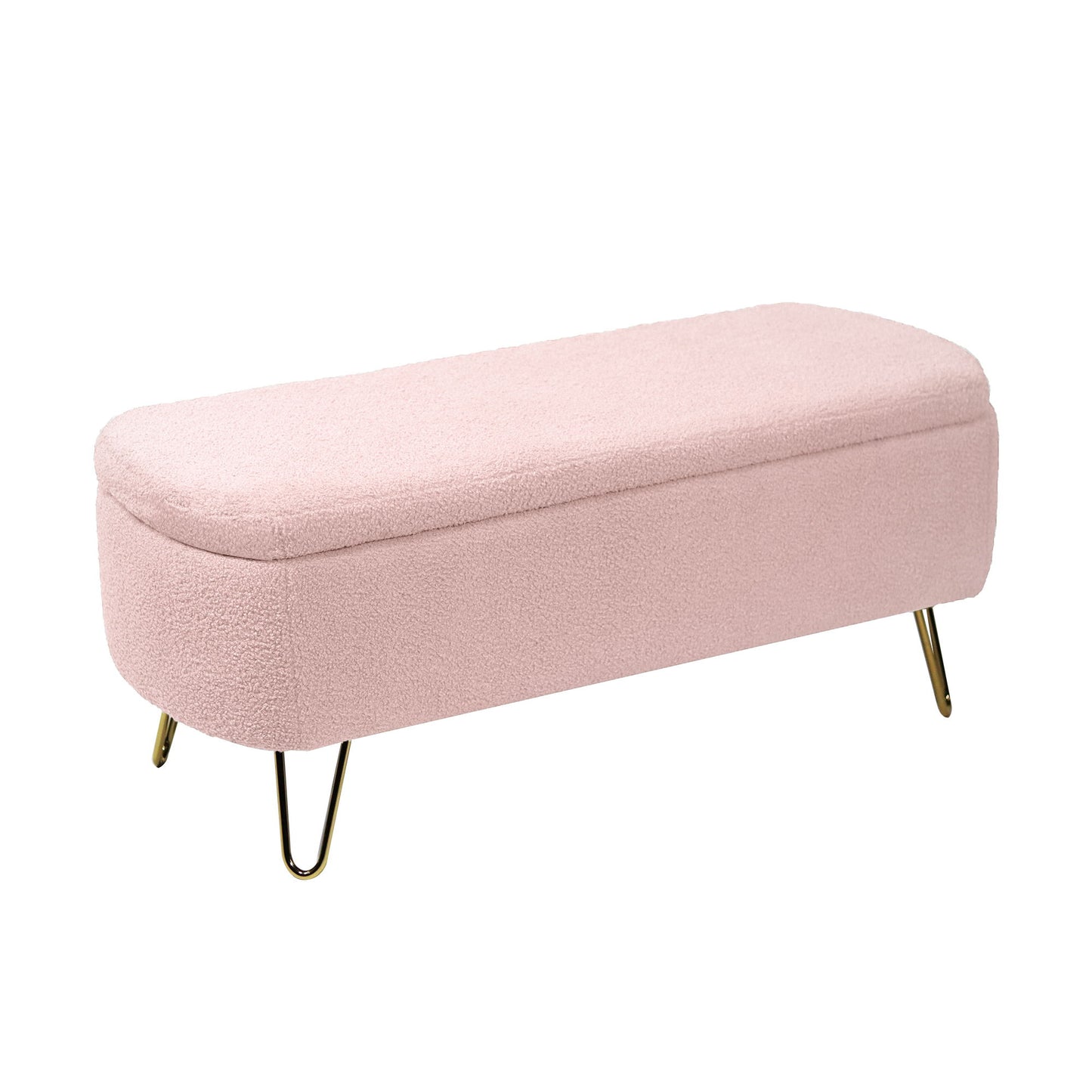Storage Ottoman Bench For End Of Bed Gold Legs, Modern Camel Faux Fur Entryway Bench Upholstered Padded With Storage For Living Room Bedroom Home Essentials