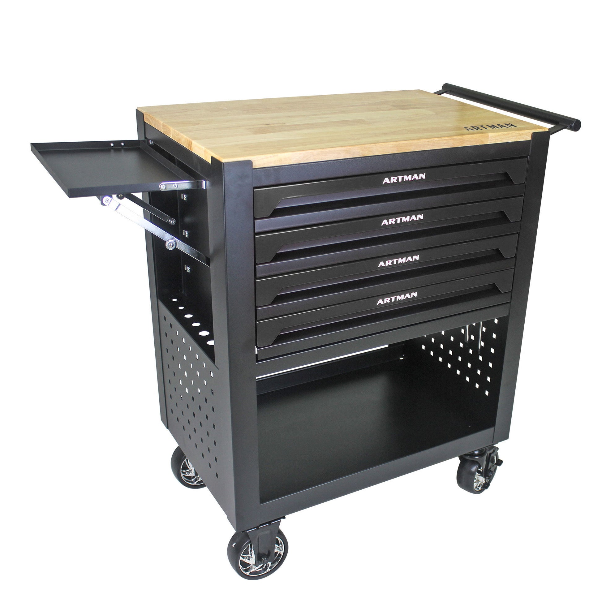 4 Drawers Multifunctional Tool Cart With Wheels And Wooden Top Daily Nest