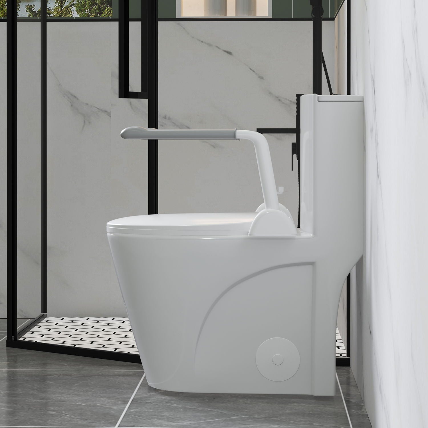 Upgraded Design Armrest, With Glossy Gw 007 1 Piece Toilet With Tornado Flush, Soft Close Seat, Dual Flush Map 1000G, Comfort Chair Seat - Gloss White Daily Nest