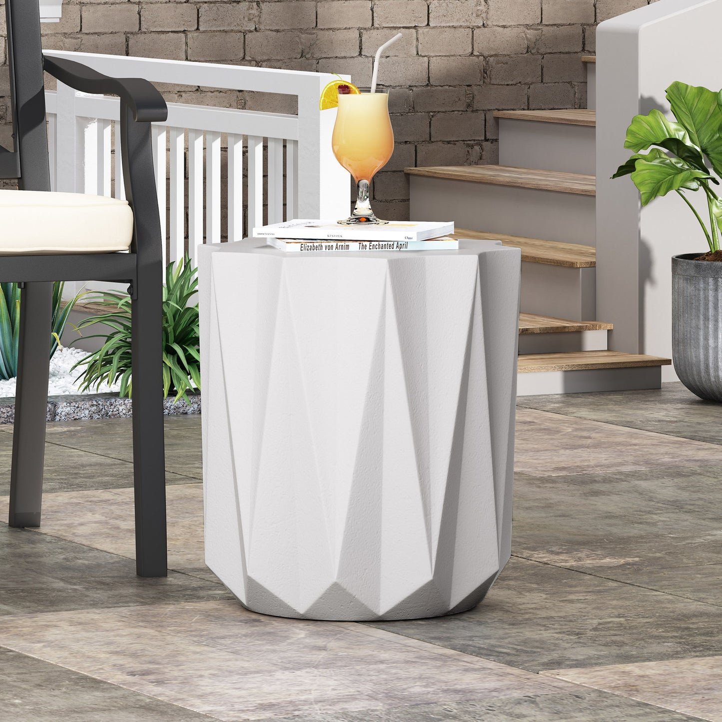 Outdoor Lightweight Concrete Side Table - Antique White Noble House