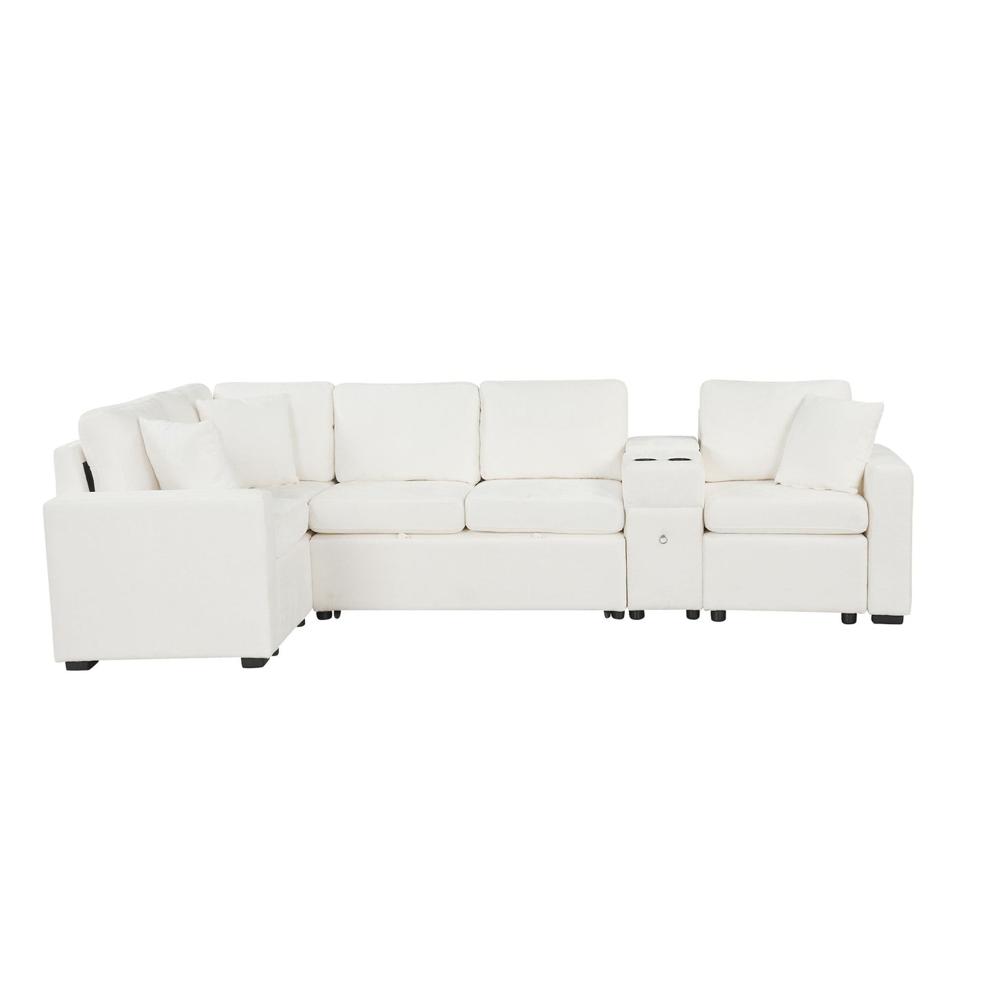 Modular L-Shaped Sectional Sofa Bed With Pull-Out Sleeper, Cup Holders, And Storage Hearth and Haven