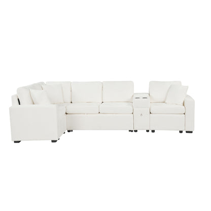 Modular L-Shaped Sectional Sofa Bed With Pull-Out Sleeper, Cup Holders, And Storage Hearth and Haven