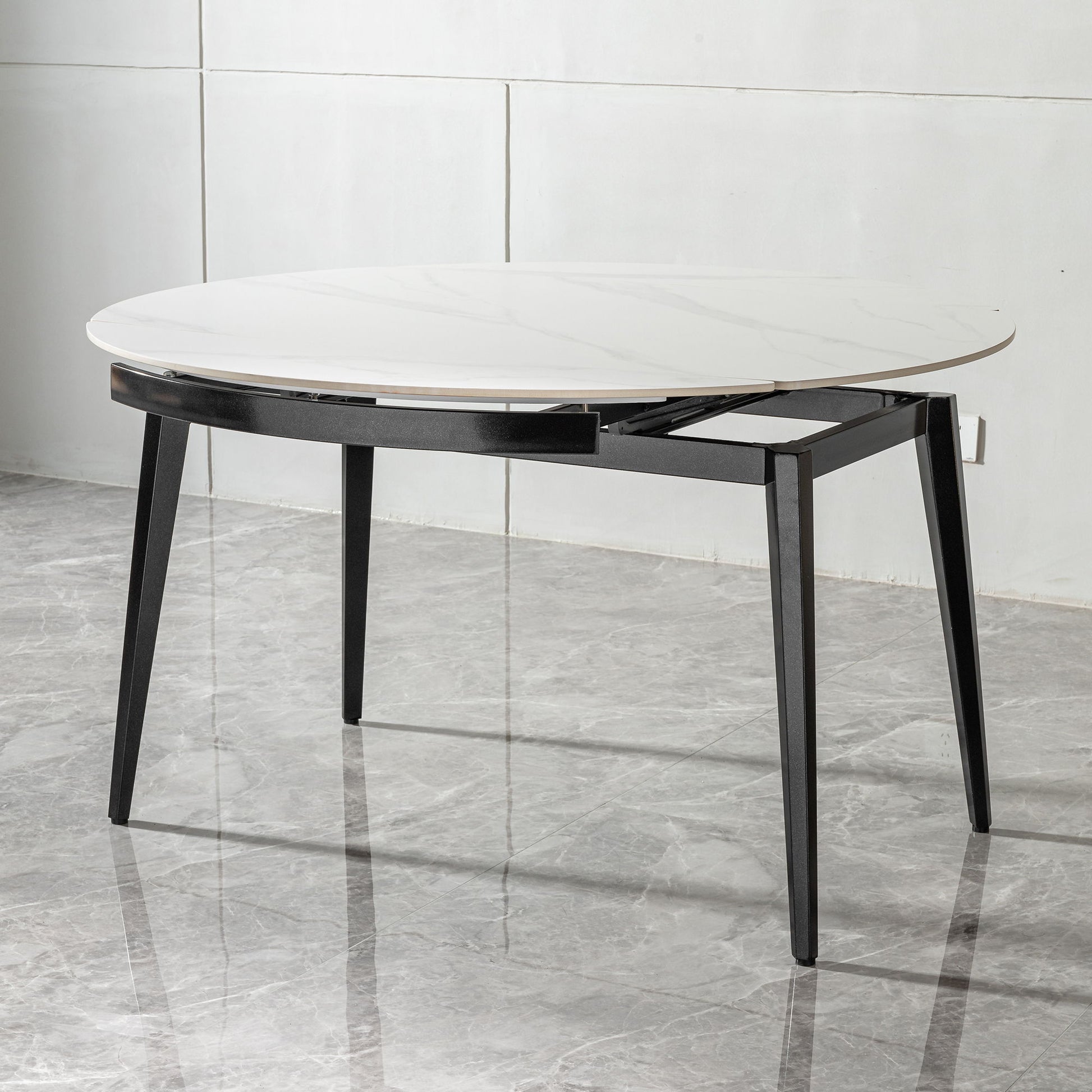 Modern Extendable Round Dining Table With Sintered Stone Top - White / Black Home Essentials