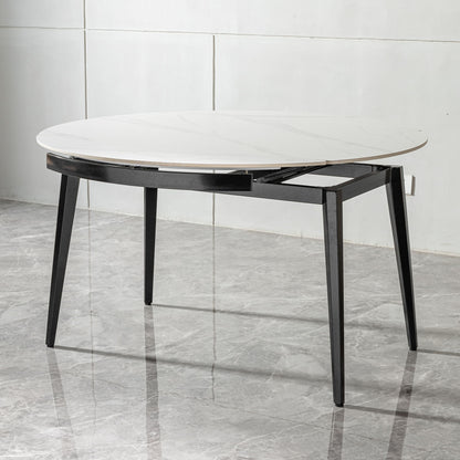 Modern Extendable Round Dining Table With Sintered Stone Top - White / Black Home Essentials