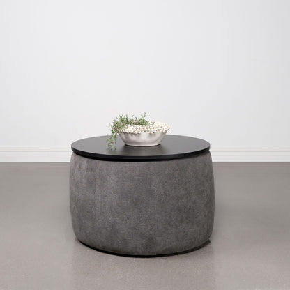 Reeves - Round Upholstered Lift Top Storage Ottoman - Gray Furniture Max