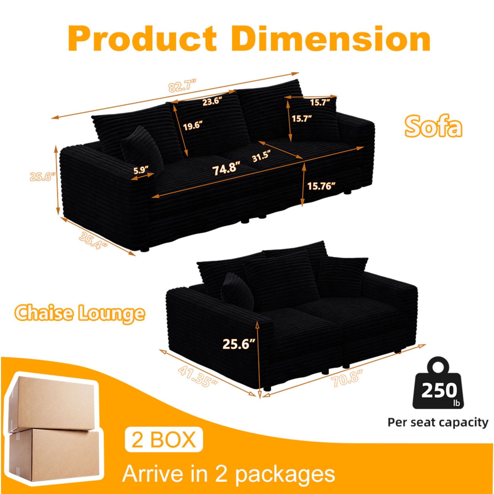 4 Seat Sofa, Modern Comfy Upholstered Sofa Cloud Couch, Deep Seat Couches With Soft Pillows Home Essentials