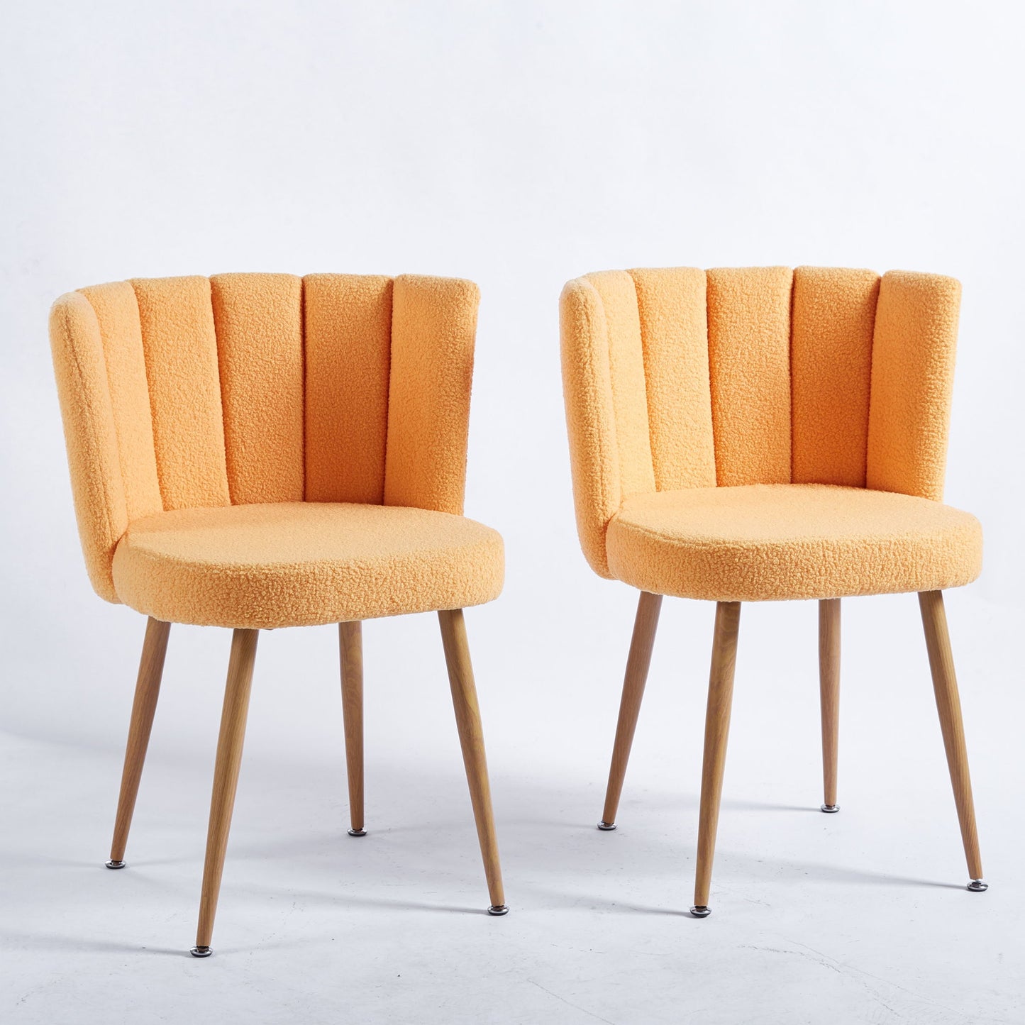 Modern Dining Chair (Set of 2) With Iron Tube Wood Color Legs, Shorthair Cushions And Comfortable Backrest, Suitable For Dining Room, Living Room, Cafe, Simple Structure Home Essentials