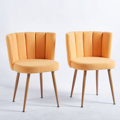 Modern Dining Chair (Set of 2) With Iron Tube Wood Color Legs, Shorthair Cushions And Comfortable Backrest, Suitable For Dining Room, Living Room, Cafe, Simple Structure Home Essentials