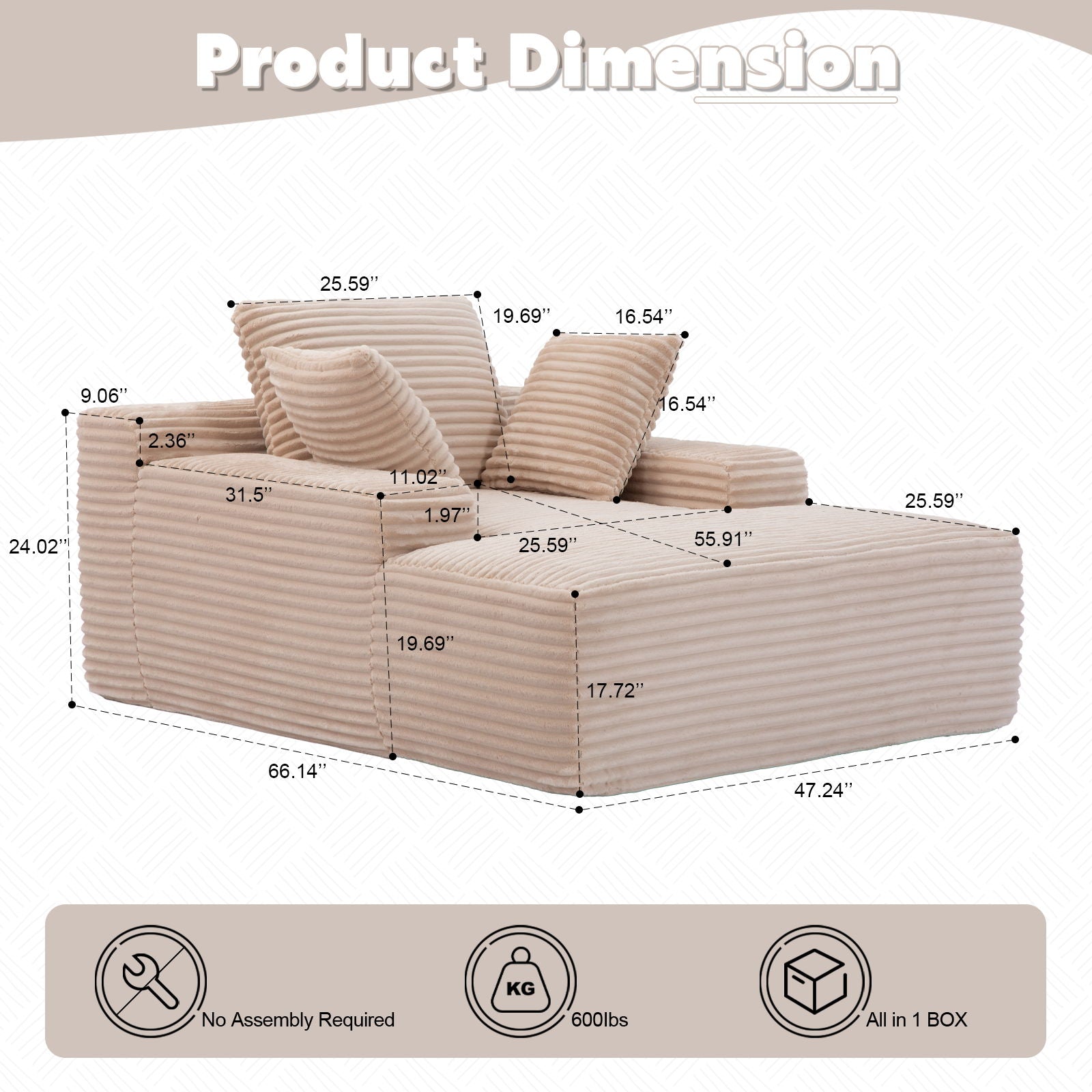 Oversized Chaise Lounge Chair Cozy Cloud Couch With 3 Throw Pillows And Wide Armrest Home Essentials