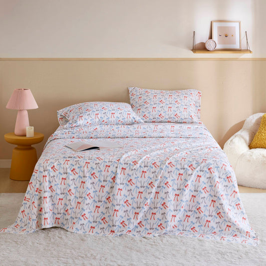 Cozy Soft - Queen 100% Flannel Pigment Printed Sheet Set - Happy Bows Intelligent Design