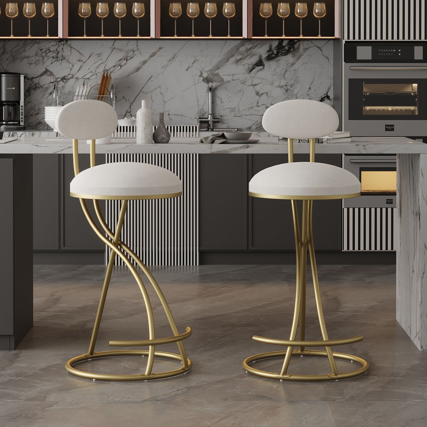 Bar Stools Upholstered Counter Height Barstools For Kitchen Island Modern PU Leather Dining Chairs With Footrest (Set of 2) Home Essentials